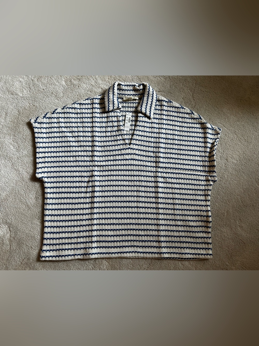 Madewell Navy and Cream Striped Short-Sleeve Knit Polo